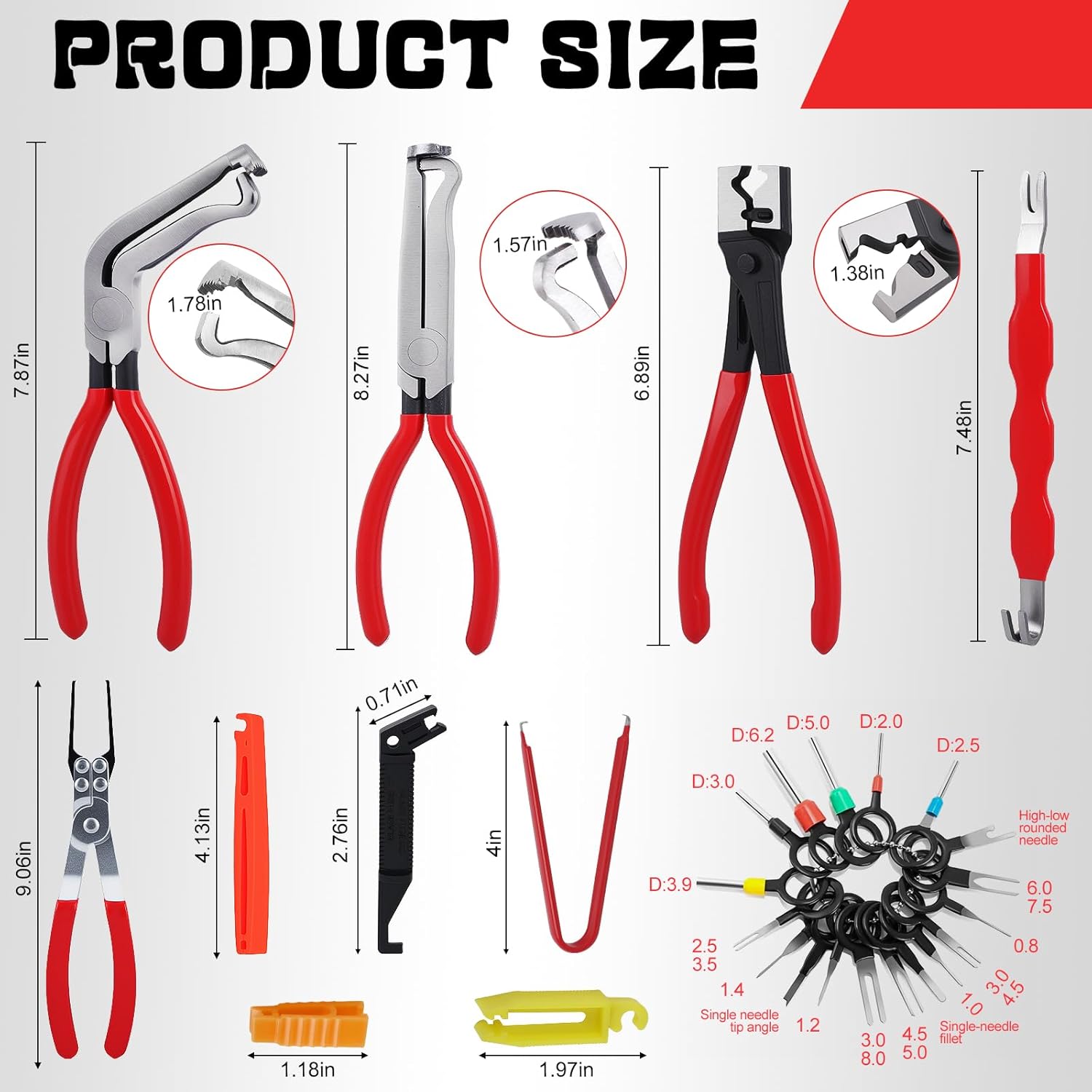 11Pcs Electrical Disconnect Pliers for Cars, Automotive Electrical 60 Degree Connector Pliers Connector Separator Hose Clamp Plier with Relay Puller Plier and Terminal Pin Removal Tool for Cars
