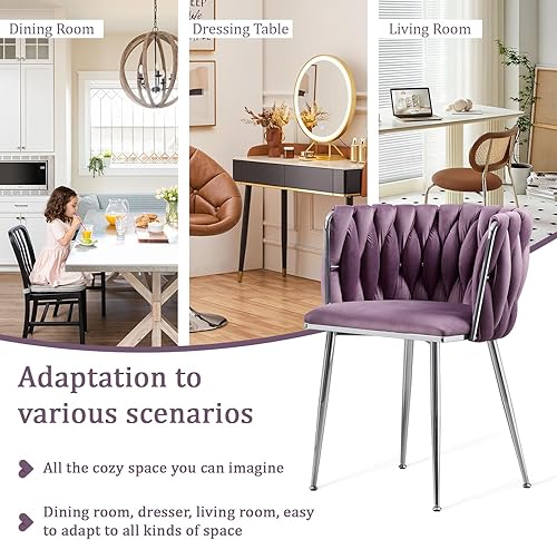 Miniatura 109 de Juego de 2 sillas de comedor de terciopelo, sillas tapizadas tejidas para sala de estar, sillas modernas de cocina y comedor, sillas decorativas de