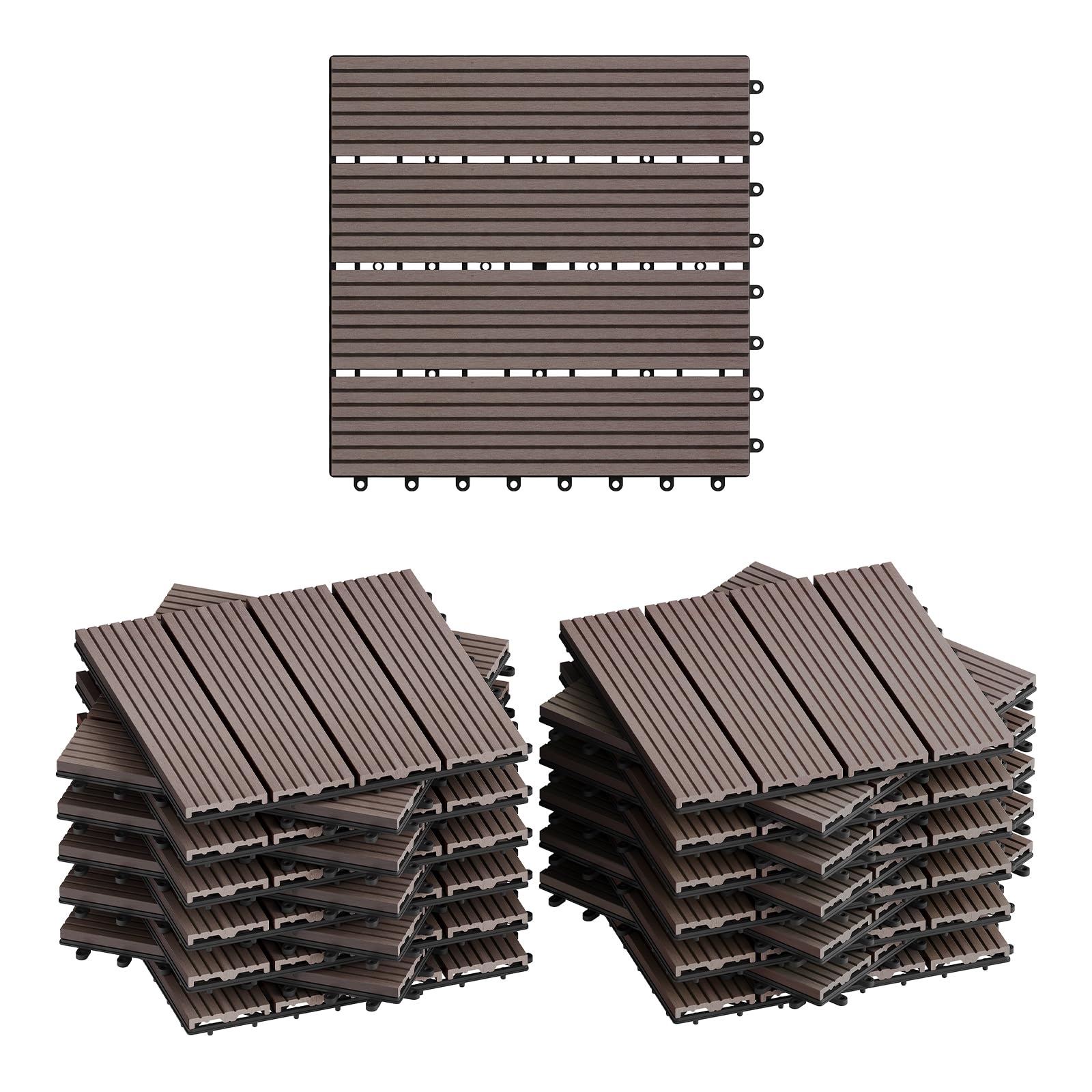 WOLTU Suelo de WPC Set de 22 Baldosas de Madera Exterior para Porche Patios Jardin, 30 x 30 cm Compuesta Azulejos para Terraza Marrón