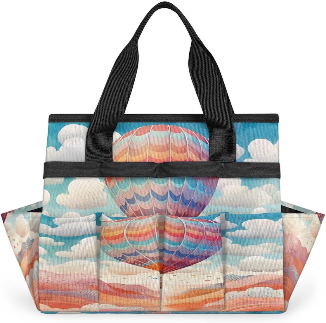 Hot Air Balloon Pattern Garden Tool Bag for Women Men Garden Storage Tote Bag with 10 Pockets & Handle Gardening Tool Organizer for Garden Patio Indoor Outdoor