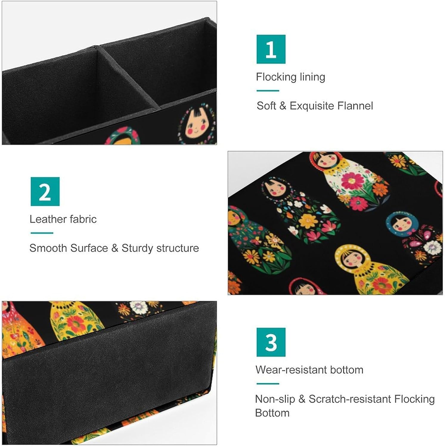 Matryoshka Russian-Nesting Doll Pencil Pen Holder PU Leather Desk Storage Organizer Makeup Brush Box