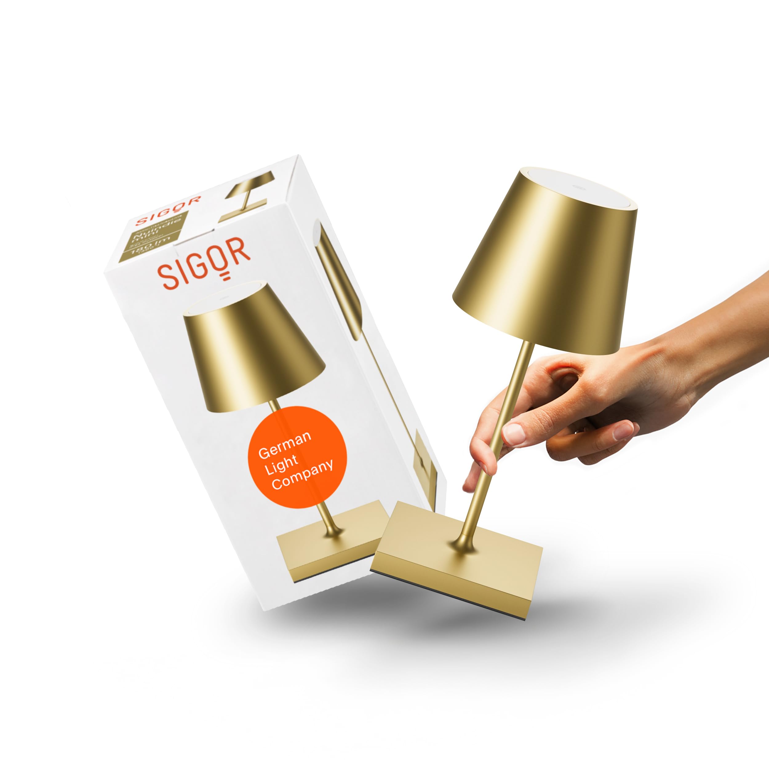 SIGOR Nuindie mini Dimmable Rechargeable LED Table Lamp for Indoor and Outdoor Use IP54 Height 25cm USB-C Rechargeable 12H Gold