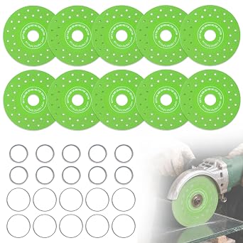 Tile Disc Cutter for Angle Grinder, 10 Pack Ultra Thin Diamond Glass Cutting Blade with Reducer Rings, Compatible with Multiple Machines for Glass Tile Ceramic Porcelain Sintered Stone
