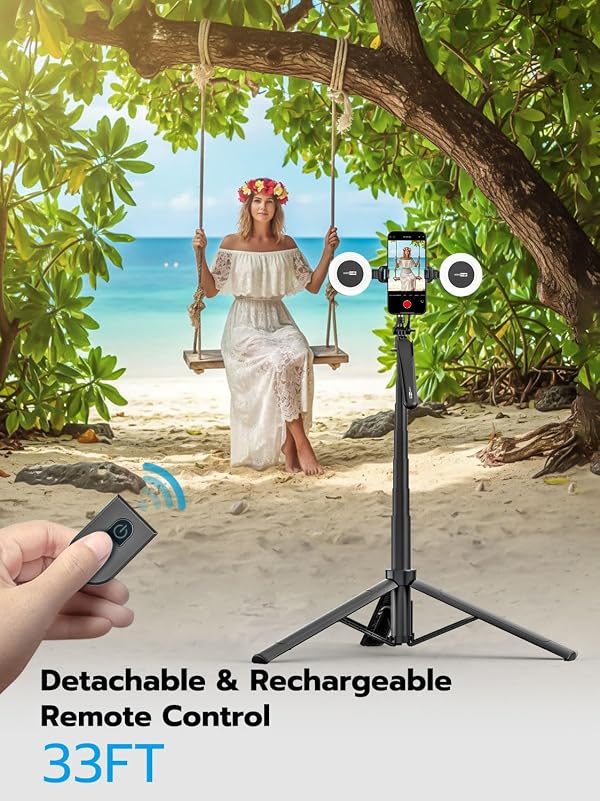 USKEYVISION 70" Multifunctional Phone Tripod for iPhone with Light, Extendable Selfie Stick with Remote for iPhone & Android 360° Rotation Phone Tripod Stand for Video Recording/Photography(UT-02) by USKEYVISION - Image 3