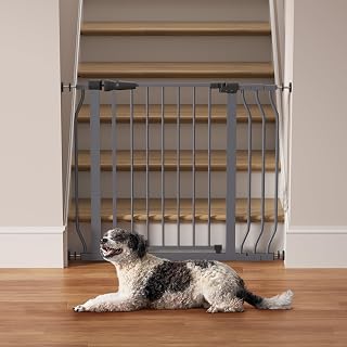 Elevon Extra Wide Dog Gate for Large Openings, Expands 29.1-43.3 Inches, 30 Inch Tall Pet Safety Door for Wide Stairs & Doorways, Grey