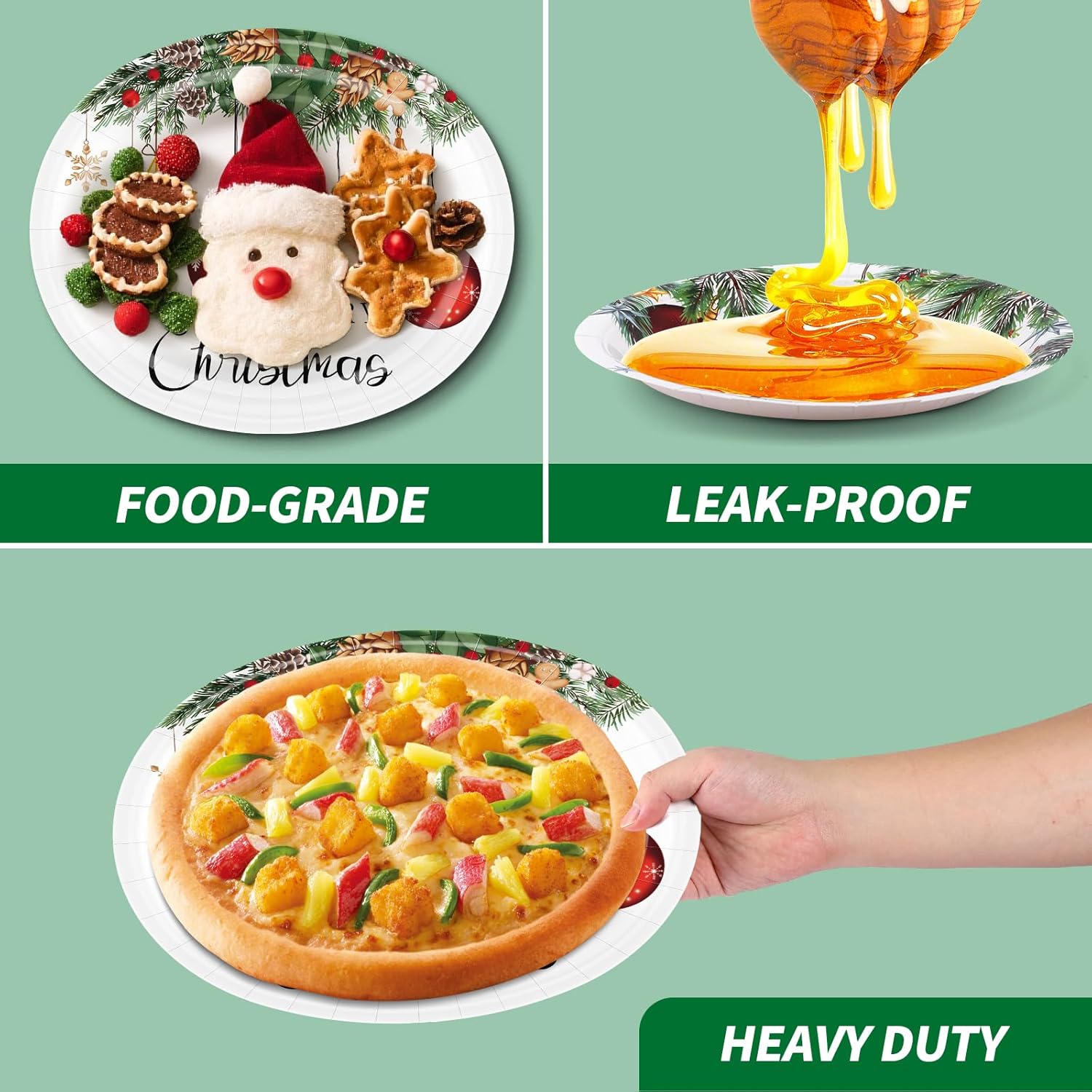 100PCS Christmas Paper Plates and Napkins Set- (25 Guests) with 10 * 12 Inch Oval Plates and 9 Inch Round Paper Plate,Napkins for Christmas Party Supplies