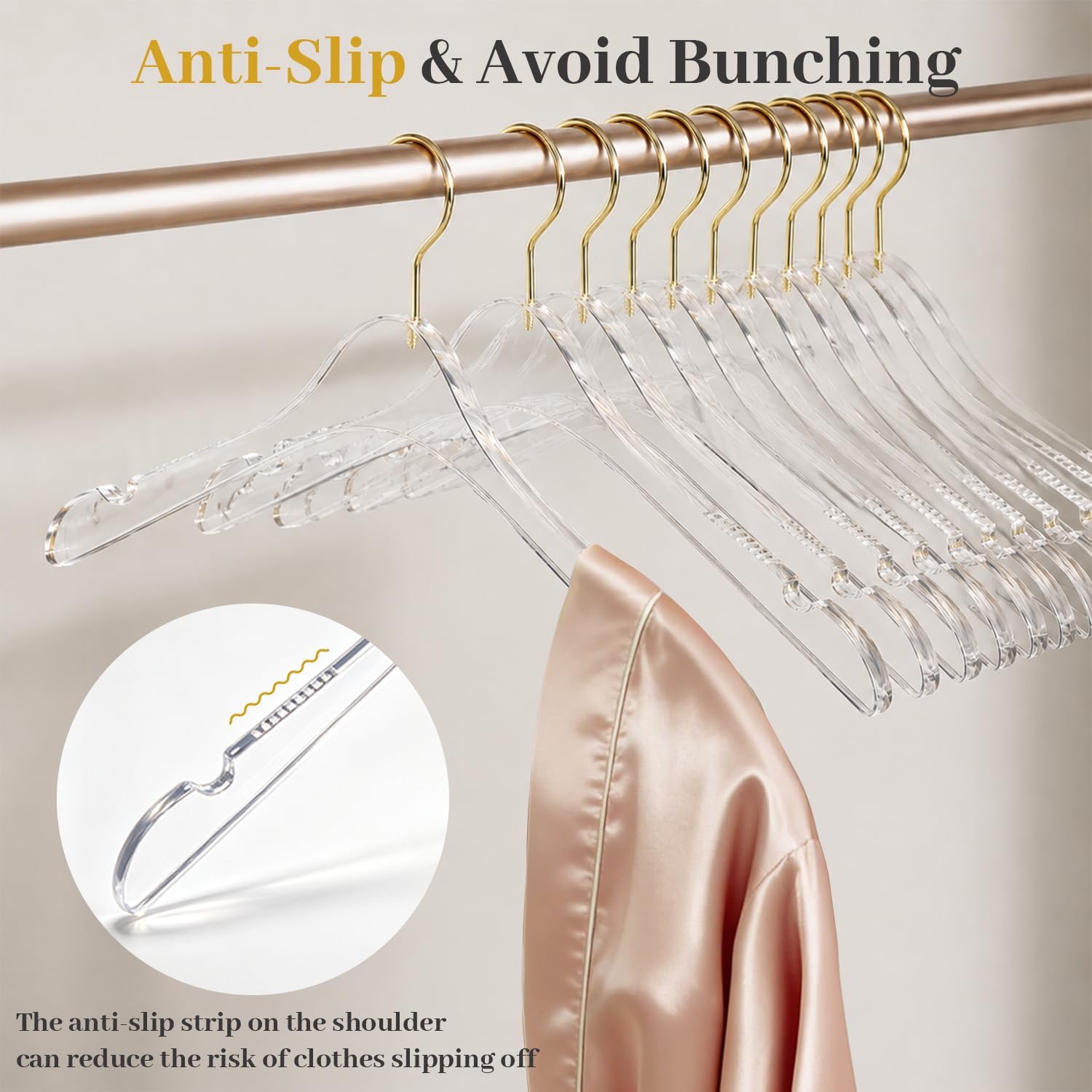 Acrylic Clothes Hangers 16 Pack with Gold Hook
