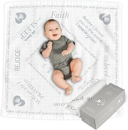 Fierce Faith Nursery,Bedding,Blankets & Swaddlers,Swaddles Fierce Faith Muslin Baby Swaddle Blanket - Breathable Ultra Soft Bamboo & Cotton Scripture Gift Boxed Receiving Blanket for Baptism/Christening Baby Shower, Godson/Goddaughter, Newborn (Large 47x47