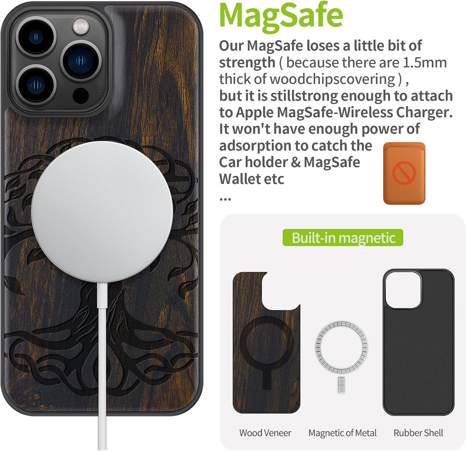 Carveit Magnetic Wood Case for iPhone 13 Pro Max [Hard Real Wood & Soft TPU] Unique & Classy Wooden Shockproof Hybrid Protective Cover Compatible with MagSafe (Celtic Tree of Life-Blackwood)