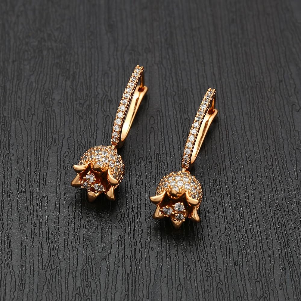 XUPING Cubic Zirconia Dangle Hoop Earrings for Women 18K Gold Plated Sparkly Fashion Jewelry - Image 3