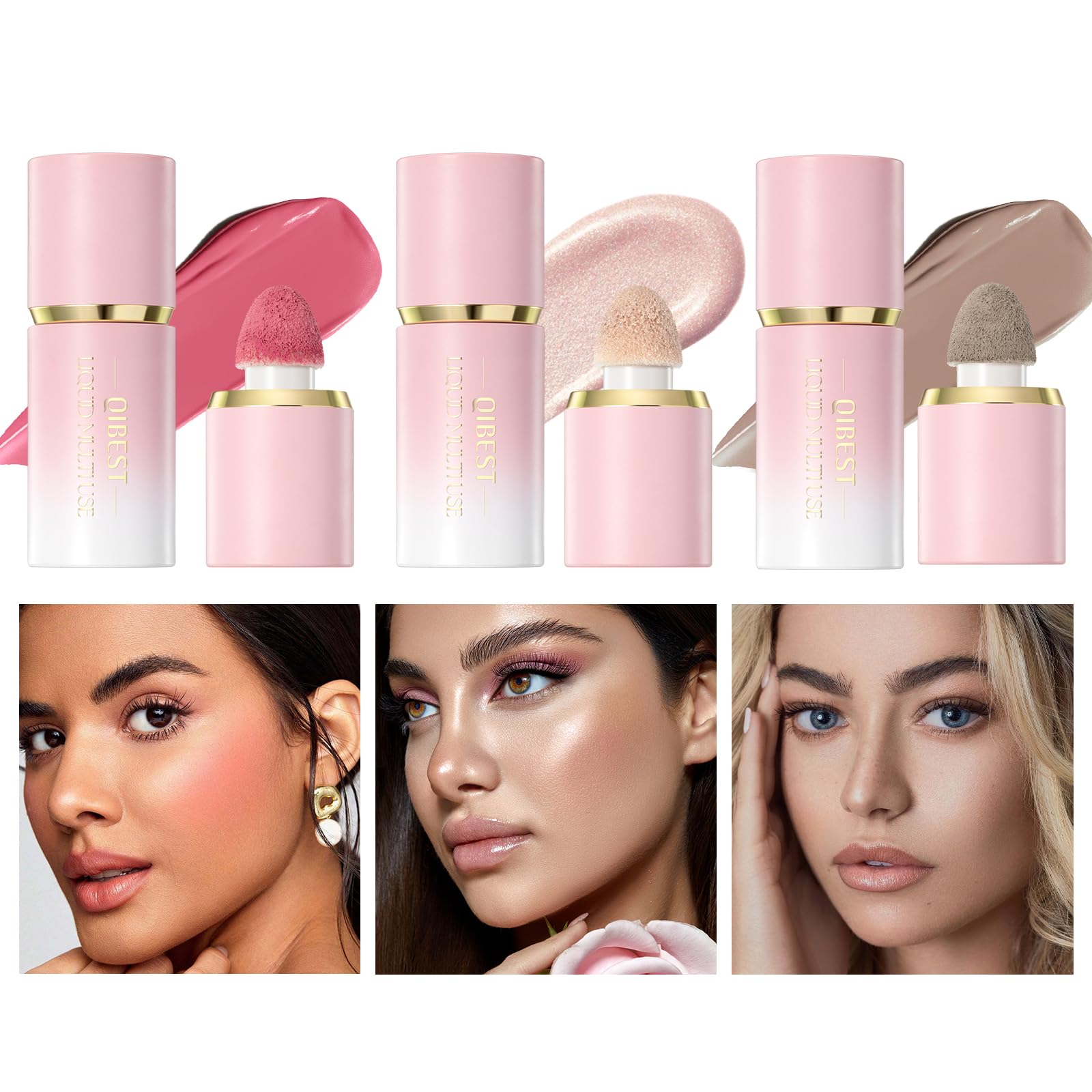 3 Pack Liquid Contour & Highlighter & Blush Makeup Set - Image 2