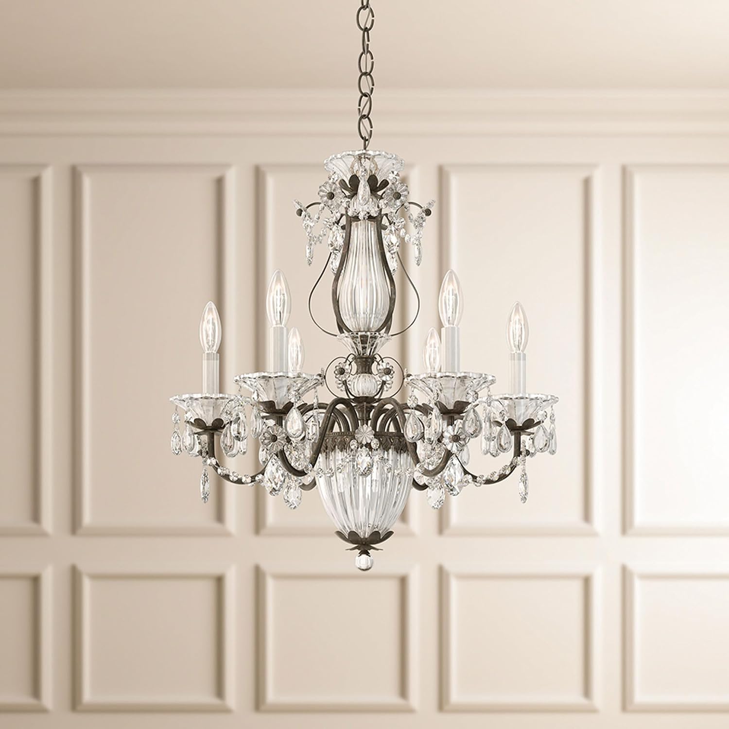 Schonbek Signature 1246-76, Bagatelle 6 Light 21in x 22.5in Chandelier in Heirloom Bronze with Clear Heritage Handcut Crystals