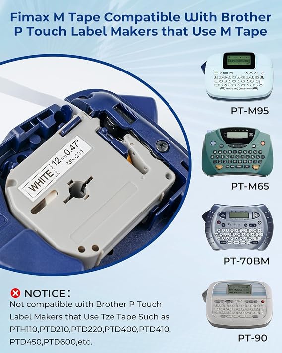M-K231 Tape Compatible with Brother PT-M95 PTouch Label Maker 4 Pack M231