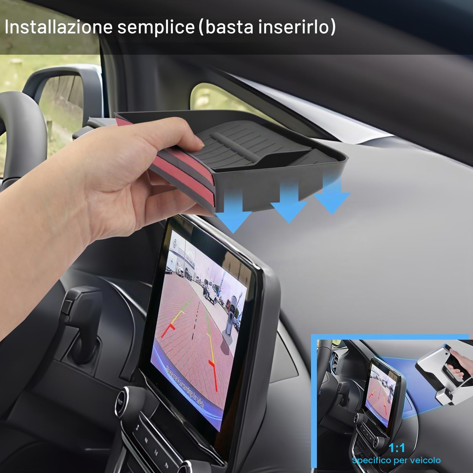 Vano Portaoggetti del Cruscotto Centrale Compatibile con Ford Puma 2020-2025, Console Centrale Portaoggetti, Ford Puma Organizer per Console Centrale con Tappetino Antiscivolo (Nero)