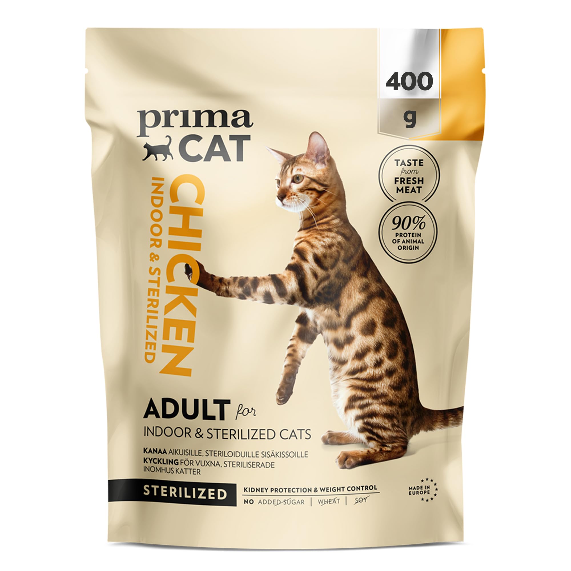 PrimaCat - Complete Dry Chicken Flavoured Cat Food, Sterilised Adult Cat Food, 400g- Amazon Exclusive
