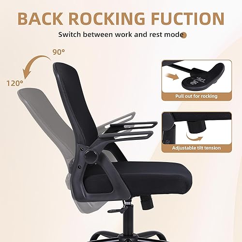 Miniatura 7 de Silla de oficina, silla de escritorio ergonómica con soporte lumbar, silla de malla transpirable con reposabrazos abatibles y respaldo medio, cómoda