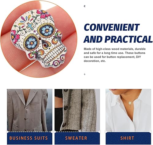 Miniatura 4 de GLEAVI Botones de calavera para coser 50 piezas de dos agujeros pequeños botones de madera para proyectos de manualidades y decoración de ropa