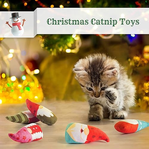 Miniatura 2 de Juguetes de Navidad con hierba gatera interactiva, 5 piezas, juguete de pezón para gato, regalo de peluche masticable, mejor juguete de patada de