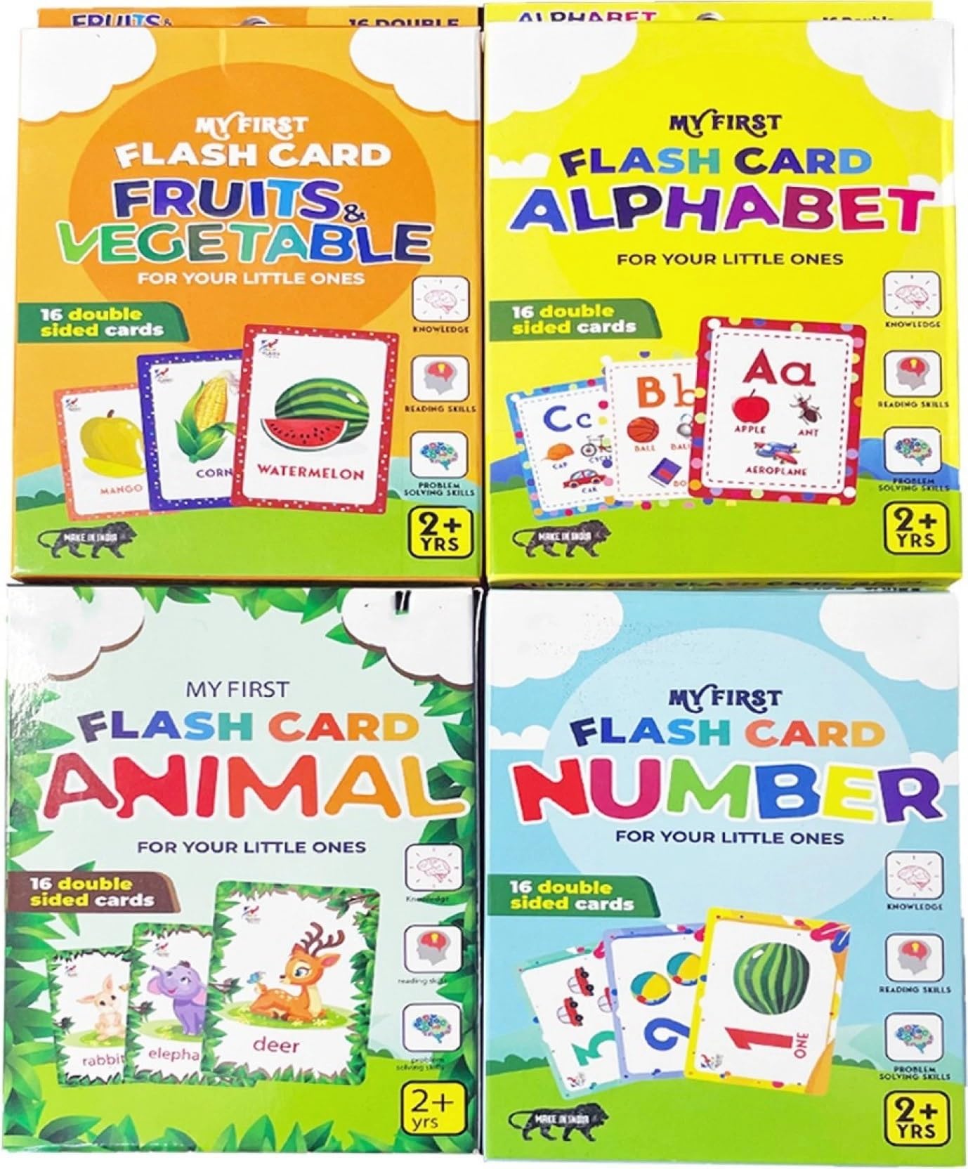 Kiddie Castle My Flash Card Pack of 4 Alphabet, Numbers, Animal, Fruits and Vegetables 64 Cards (Multicolor) | Flash Cards for Kids | Activity Toys for Toddlers (B0DBZS57T1) Amazon Price History, Amazon Price Tracker