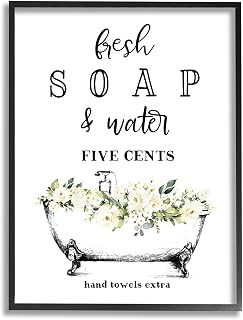 Stupell Industries Fresh Soap And Water Bath Tub Bathroom Design Framed Giclee Art Design By Artist Lettered and Lined