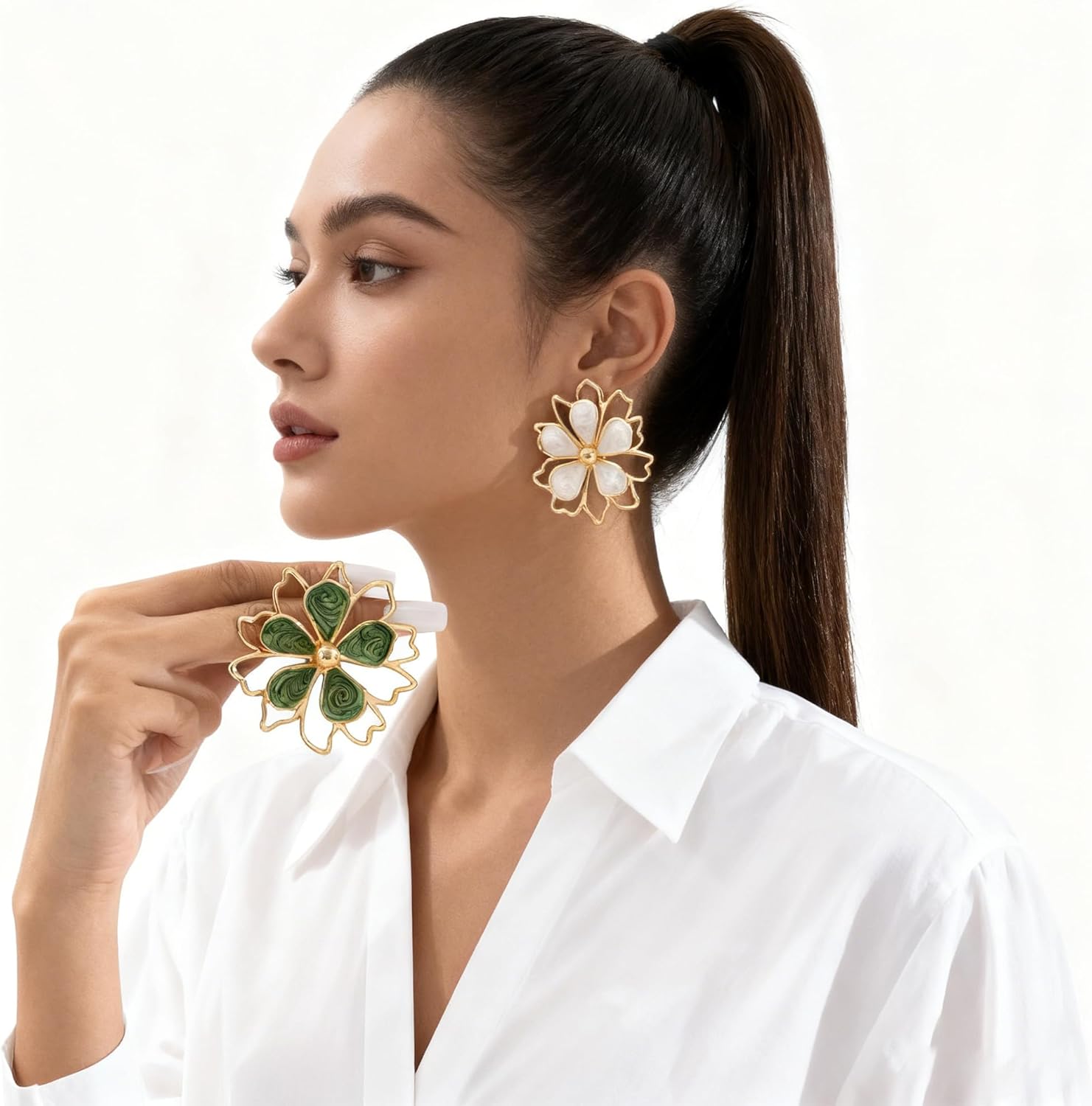 Gold Big Flower Dangle Earrings Boho Large Flower Statement Earrings Irregular Petal Earring Unique Trendy Wedding Holiday Jewelry - Image 3