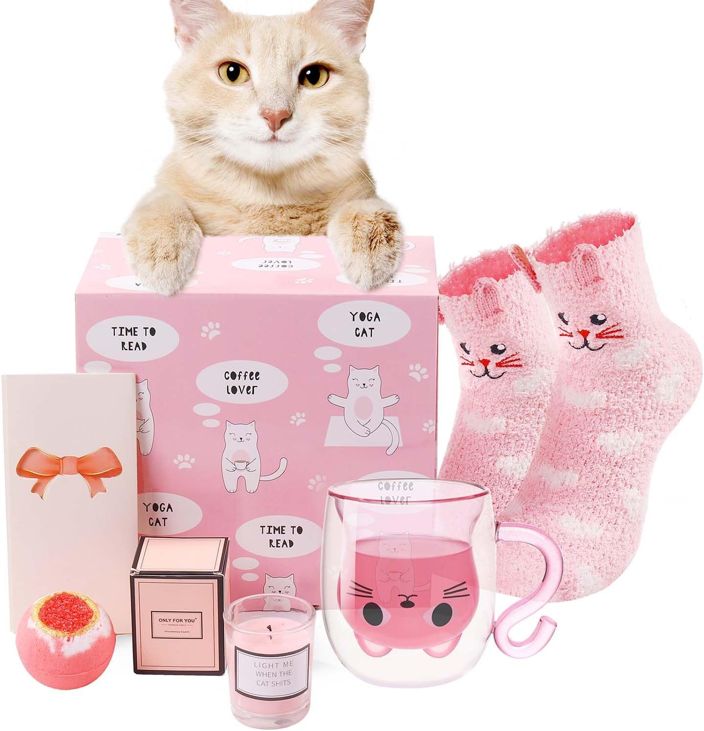 Luka Tech Double Wall Glass Cute Cat Tea Cup Coffe mug, Unique Birthday Gifts ideas Funny Christmas gifts for Women,Wife,Mum,Her,Girl,Teacher,Friends,Mothersday,Valentines