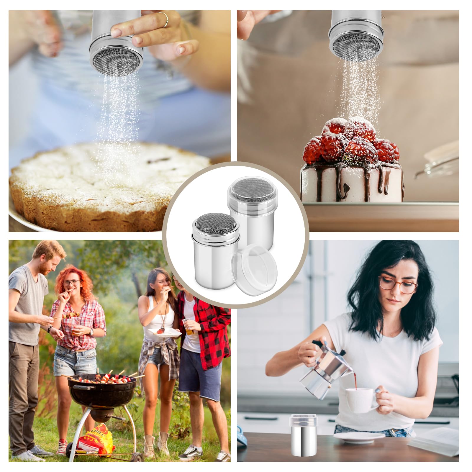 2 szt. Shaker do proszku ze stali nierdzewnej - Shaker z siatki do kakao, kawy, cappuccino - z pokrywką na czekoladę, rozpraszacz do cukru