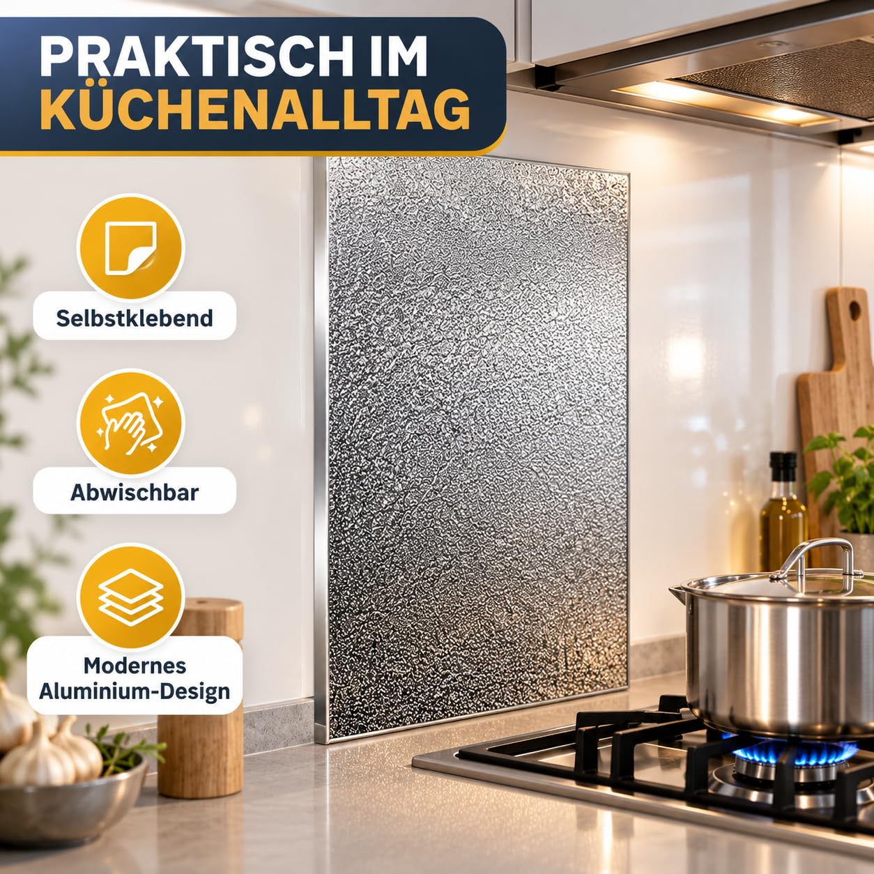 Hitzeschutzplatte Küche 20-80 Cm, Aluminium Hitzeschild Für Herd Und Ofen (50 cmx60 cm,Magnetic)