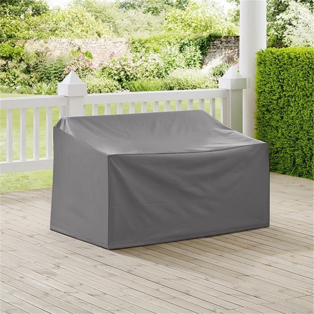 Pemberly Row Vinyl Polyester Patio Loveseat Cover, 58" W x 36.5" D x 30" H, Gray Waterproof Reinforced Fabric, Scratch and Puncture Proof, Sewn-in Drawstrings, Outdoor Furniture Protection