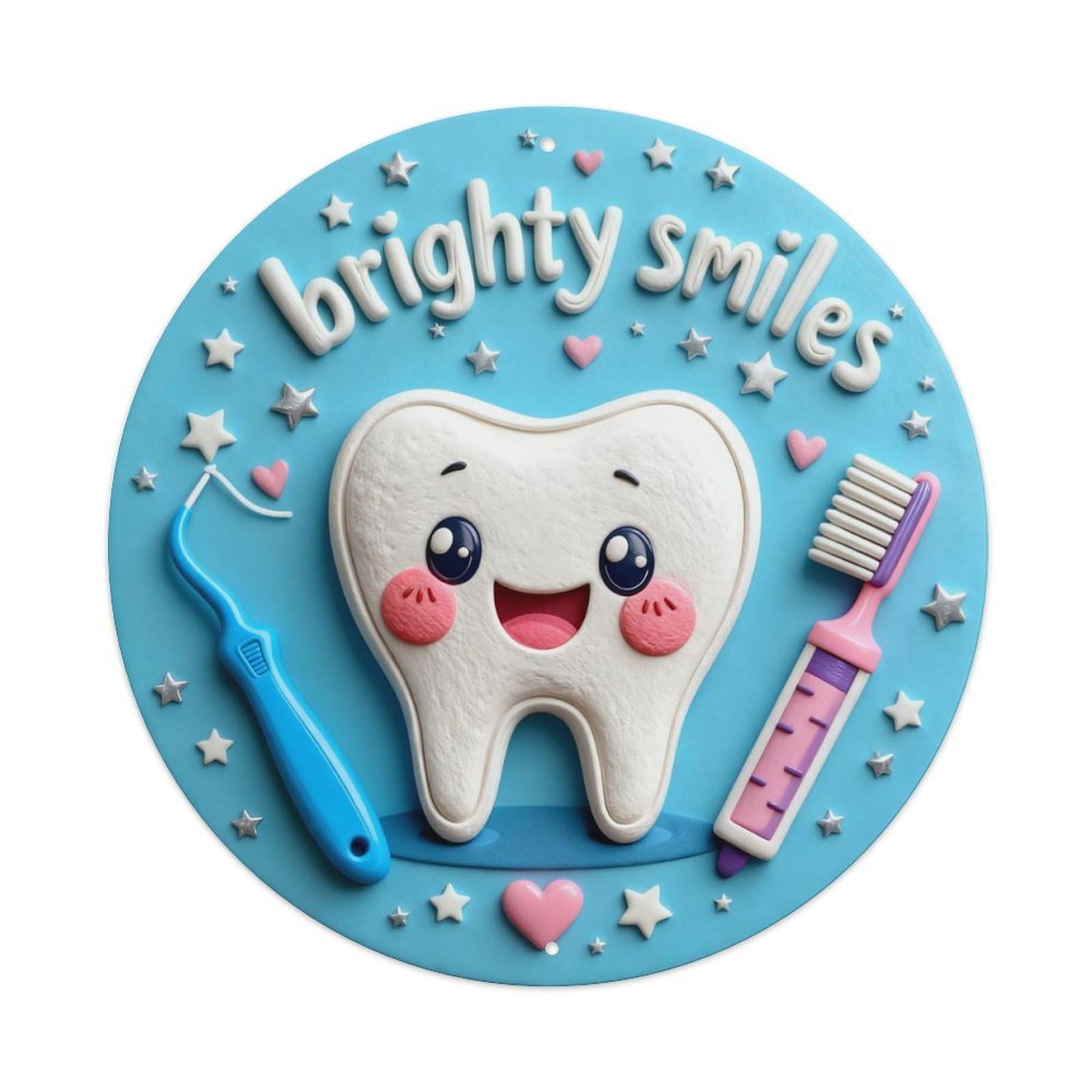 Tooth Brush Heart Star Smile Round Metal Tin Sign Vintage Wall Decor, Bar Garage Cafe Kitchen Home Wall Art Poster 8x8inches