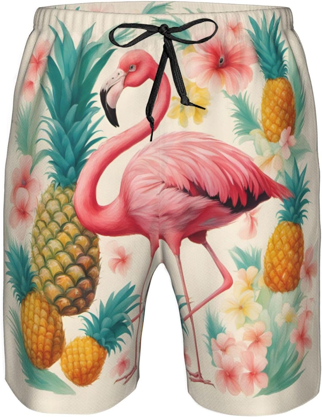 Flamingo and Pineapple 1 Print Men's Quick-Drying Shorts Casual Beach Pants Stretch Waist Shorts and Pockets