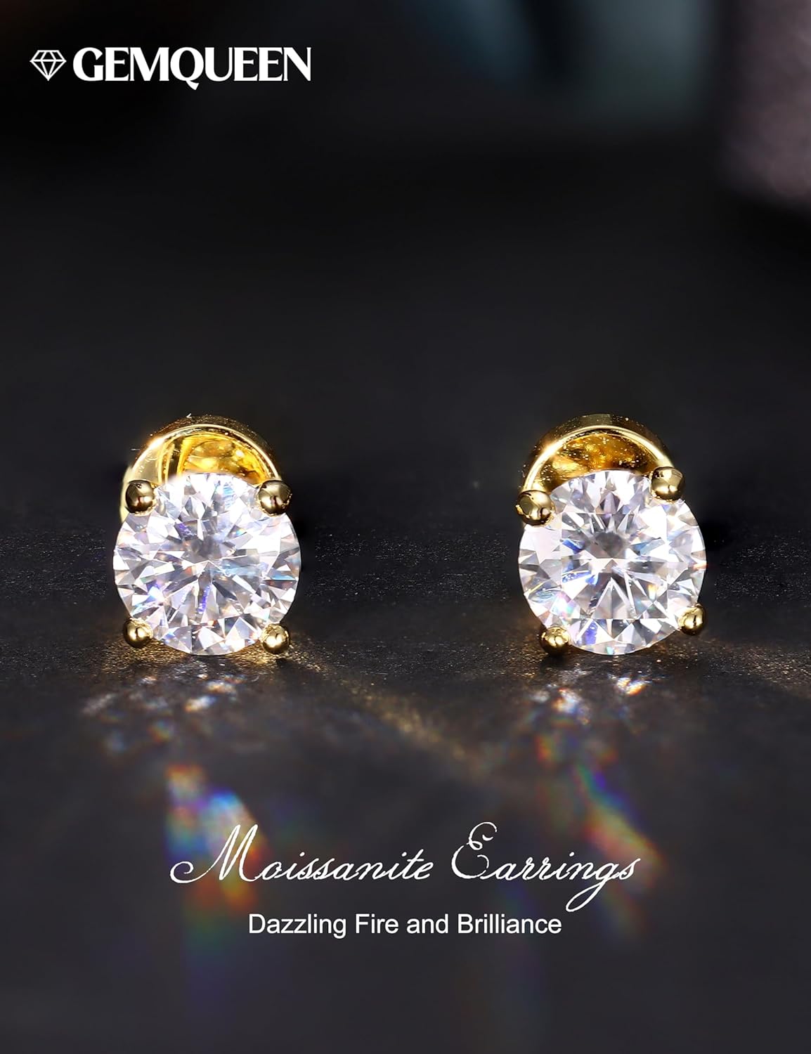 Moissanite Earrings Studs : 18K Gold Plated Solid 925 Sterling Silver Stud Earring for Women Men Hypoallergenic Dainty Moissanite Jewelry for Sensitive Ears Round Cut D Color VVS1 2-7.5mm - Image 7