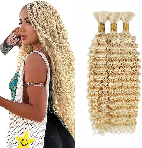 Tuheerst 28 28 28 Inch Deep Wave Bulk hair for Braiding #613 Light Blonde Cheveu
