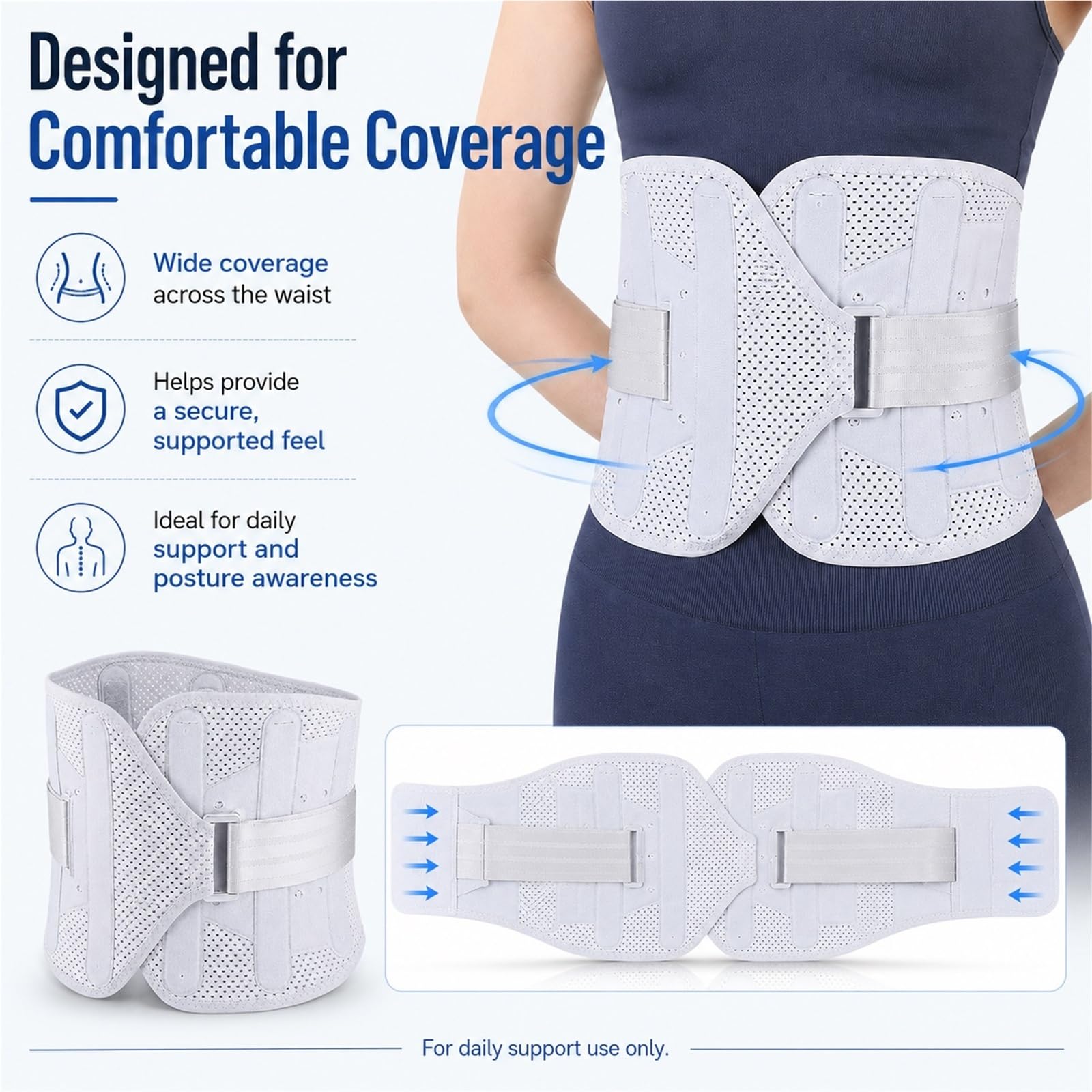 Faja Lumbar para Hombre y Mujer Corrector de Postura Espalda Soporte de Descompresión Alivio del Dolor Cinturón Transpirable Ajustable Ergonómico para Columna(S)