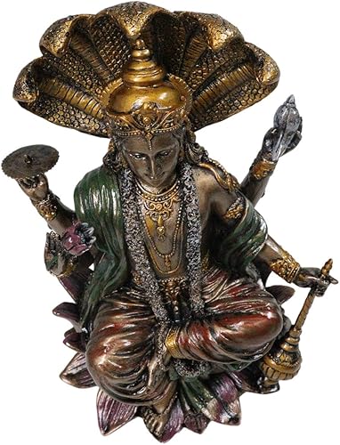 Miniatura 5 de Ebros Gift Dios hindú Señor Vishnu sentado en cabezas de cobra Estatua del trono Narayana El preservador y protector Figurilla Panchayatana Puja