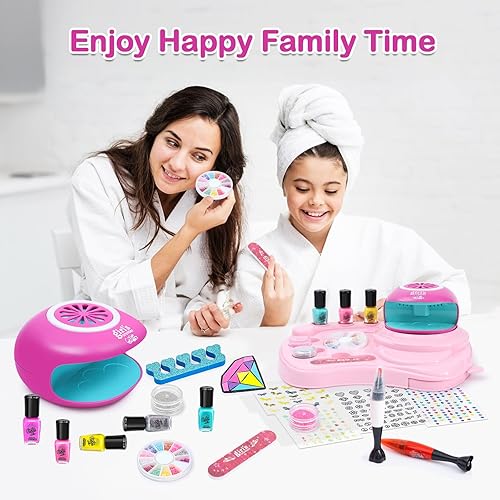 Miniatura 6 de Kit de esmalte de uñas para niñas, juego de salón de arte de uñas con secador de uñas, kit de arte de uñas para niñas de 6 a 12 años, decoración de