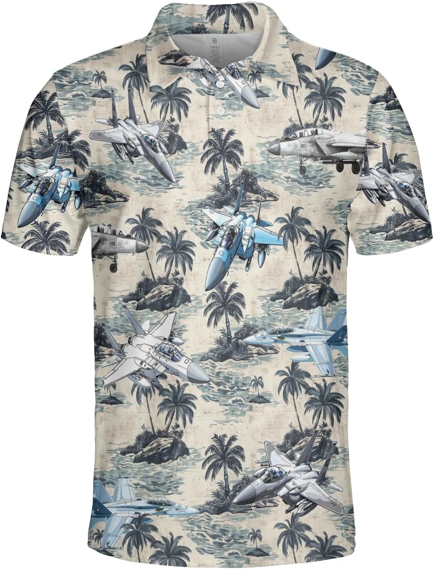 Airplane Polo Shirts for Men - Plane Pilot Mens Golf Shirts Short Sleeve Dry Fit Casual Tennis T-Shirt S89