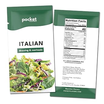 Pocket Flavors Salad Dressing - Ready to Serve Low-Calorie Dressing in Individual Single Serve Pouches, 1 oz each - Italian, 8 Count