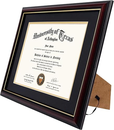 Miniatura 3 de GraduationMall - Marco para certificado, diploma y documentos con cristal real, aspecto de madera profesional y cuentas doradas, color caoba y