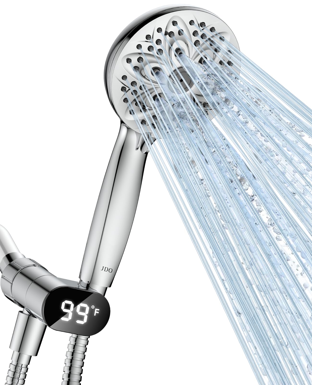 Handheld Shower Head with LED Display Temperature - JDO High Flow Showerhead with 6 Different Shower Modes - High Pressure even at Low Water Pressure - Shower Hose Shower Holder Included