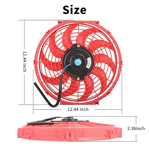 Miniatura 2 de 12 pulgadas universal delgado ventilador Push Pull Radiador eléctrico 12V 80W Kit de montaje de ventilador de enfriamiento de alto rendimiento rojo