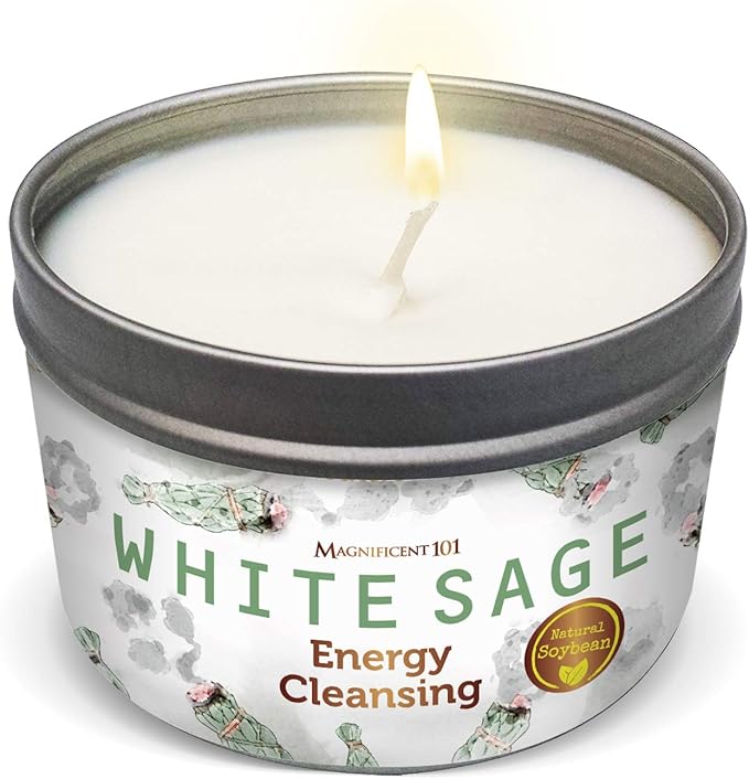 Magnificent 101 Long Lasting White Sage Scented Smudge Candle 6 Oz