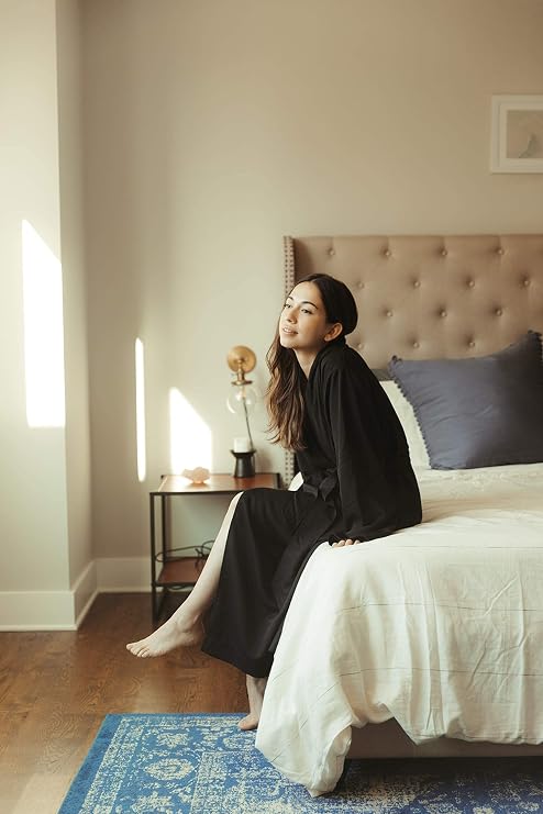 Double Layer Twill Robe | Soft Microfiber Spa Bathrobe (Small, Black)
