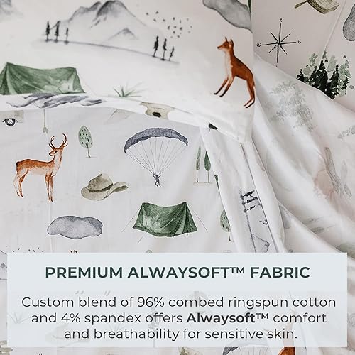 Miniatura 2 de Pobi Baby - Sábana bajera ajustable de alta calidad, sábana encimera con funda de almohada, mezcla de algodón ultrasuave, elegante patrón de bosque,