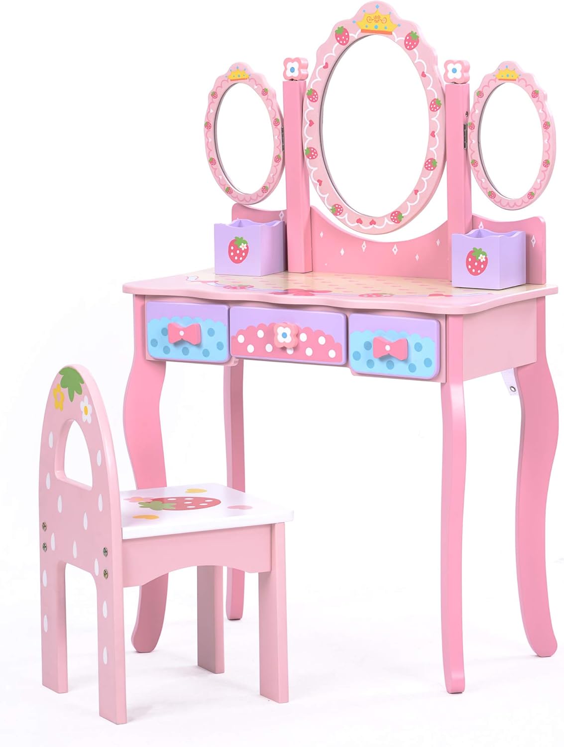 鏡 ドレッサー 安い購入 化粧台デスクドレッサー 三面鏡 鏡台 椅子付き スツール 収納 幅60cm おままごと可愛い ピンク 奥行31cm 高さ55 5cm おもちゃ ウサギ 子供ドレッサー スツ メイク台