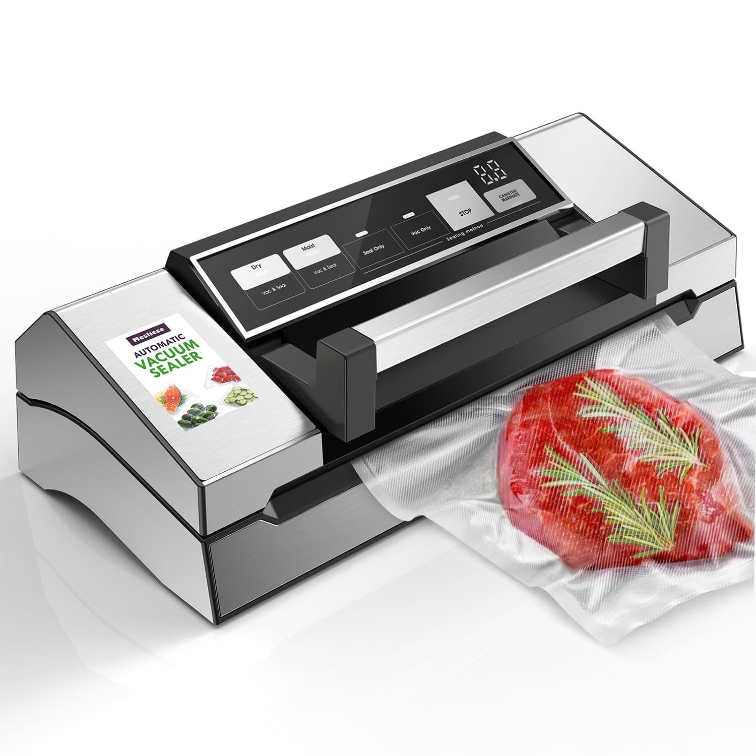 Macchina sigillatrice sottovuoto, superpotente sigillatore alimentare di progettazione da 95kPa 140W a impugnatura manuale, lamina a doppia chiusura con indicatore incorporato Cutter & Countdown