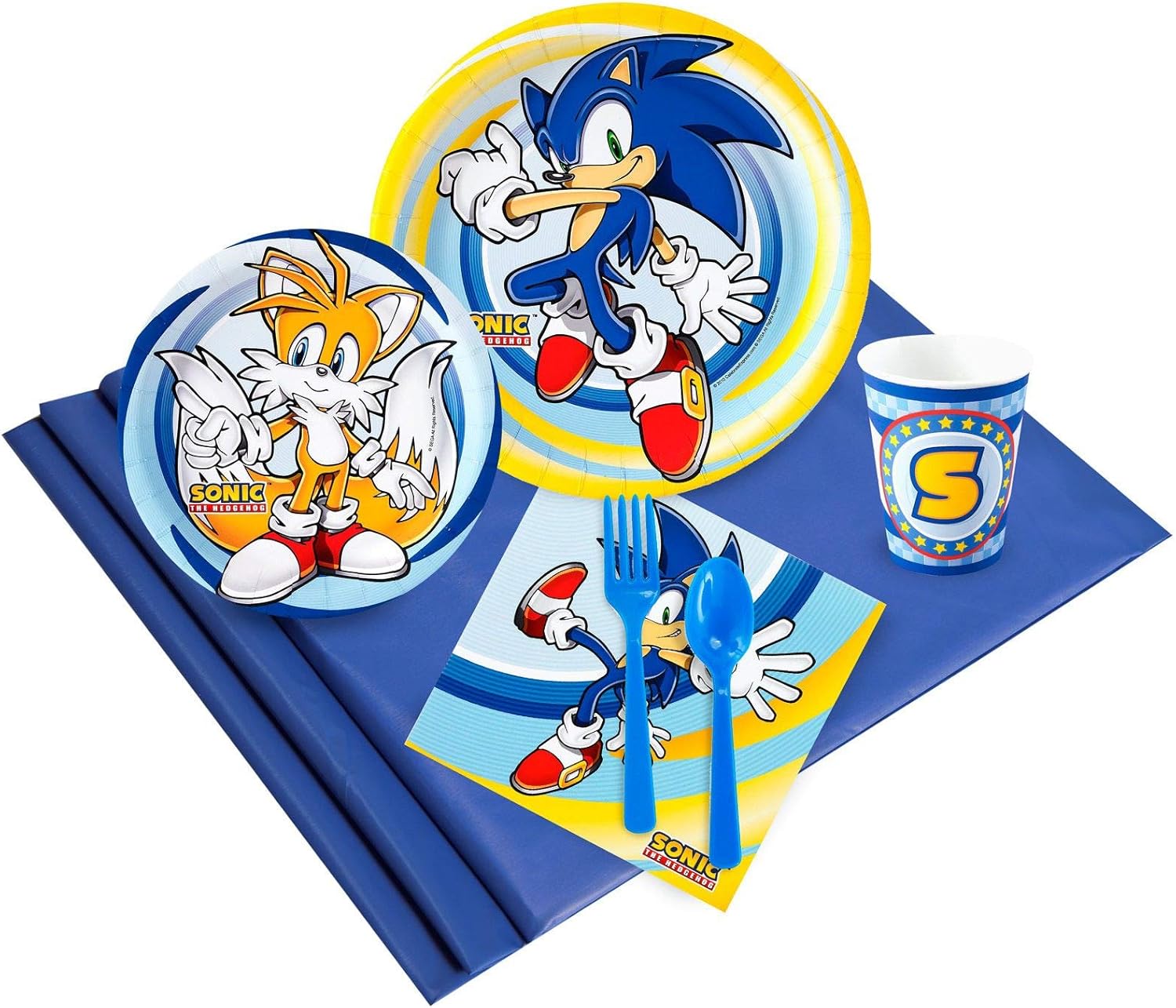 BirthdayExpress Sonic The Hedgehog Party Tableware Pack for 16 Guests : Home & Kitchen