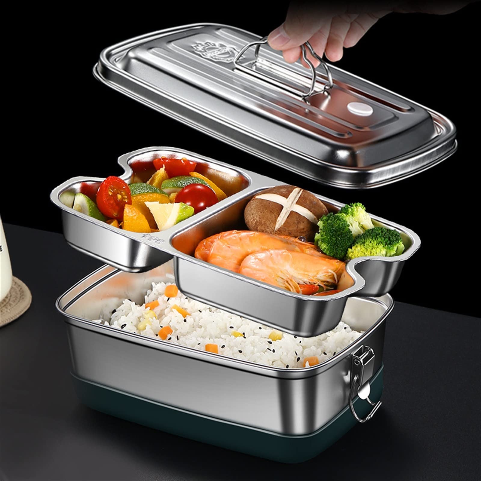 Bento Boxy dwuwarstwowe, lunchboxy z torbą na owoce, desery, podgrzewacze do potraw, naczynia kuchenne(2 Grids)