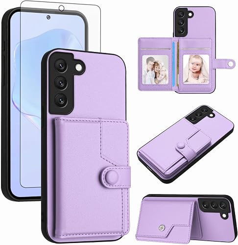 Asuwish Phone Case for Samsung Galaxy S21 FE 5G Wallet Cover with Tempered Glass