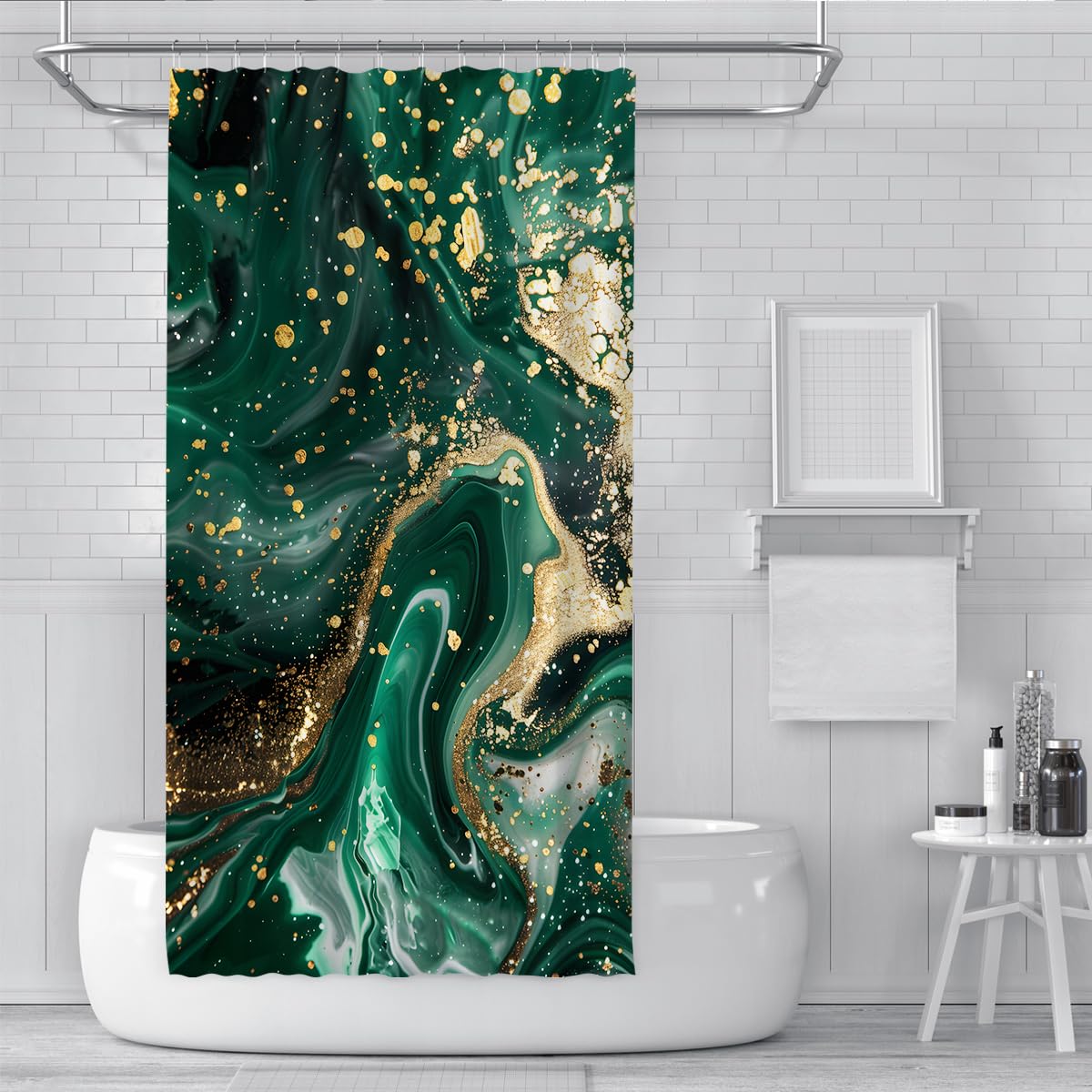 Rideau de douche déco salle de bain pierre émeraude or W200xL200 cm